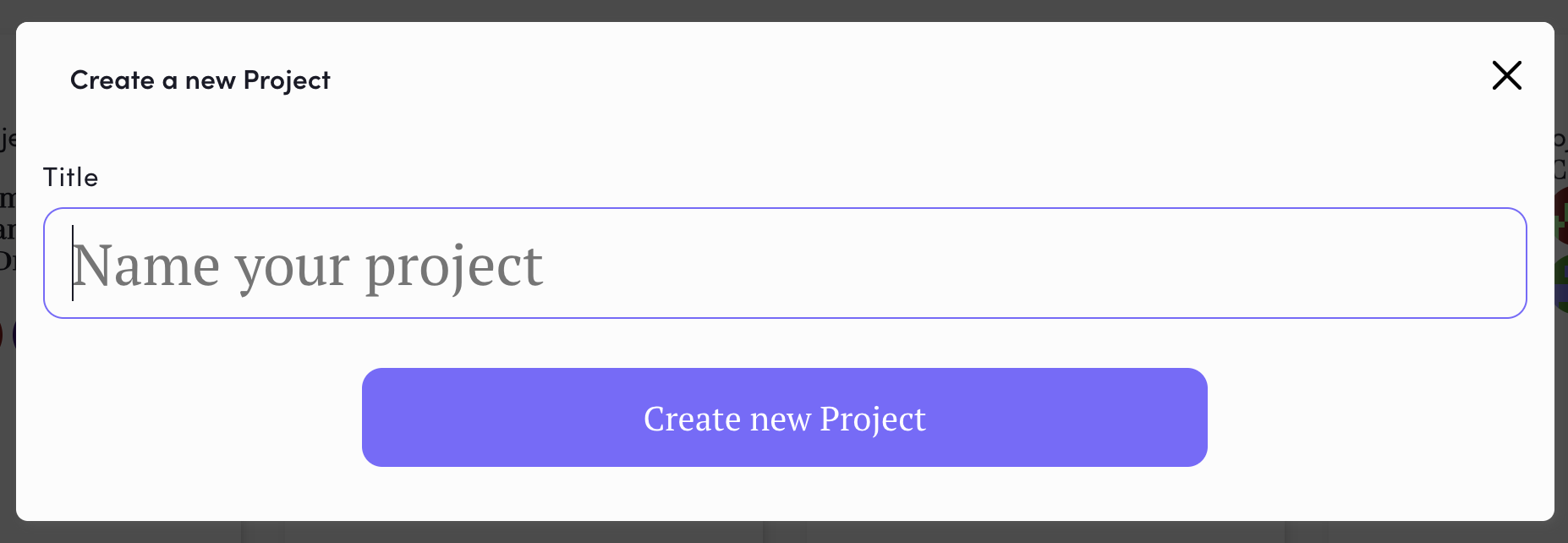 Create Project Pop-up